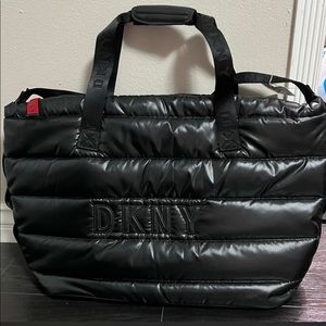 DKNY Nora Black Puffer Weekender Bag  Embroidered Logo